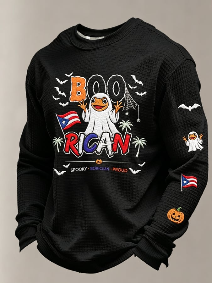 Men's Boricua Halloween Waffle-Knit Long-Sleeve Top