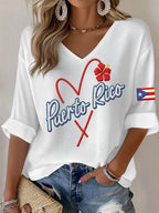 Women's Puerto Rico  Print Casual Waffle Fabric T-Shirt