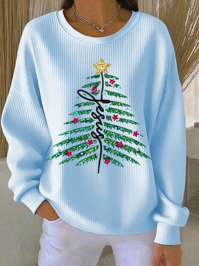 Women's casual Christmas Jesus Christmas tree sweatshirt