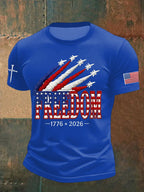 Men's Retro Freedom American Flag Cross Print Round Neck T-Shirt