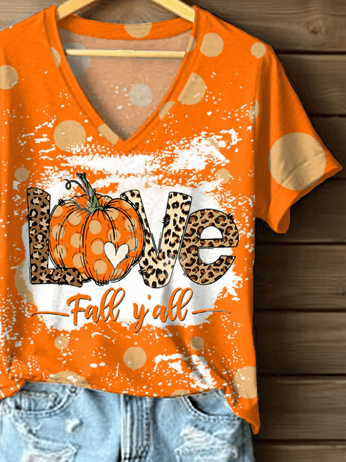 Women's Autumn Gold Pumpkin Print T-Shirt