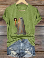 Women'S Halloween Ghost Print Casual T-Shirt