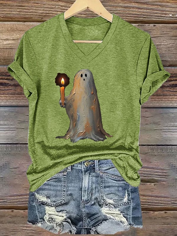 Women'S Halloween Ghost Print Casual T-Shirt