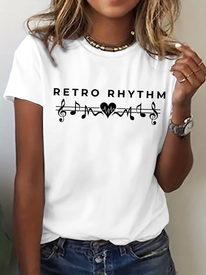 Women's Retro Rhythm Soul Music Printed Casual T-shirt