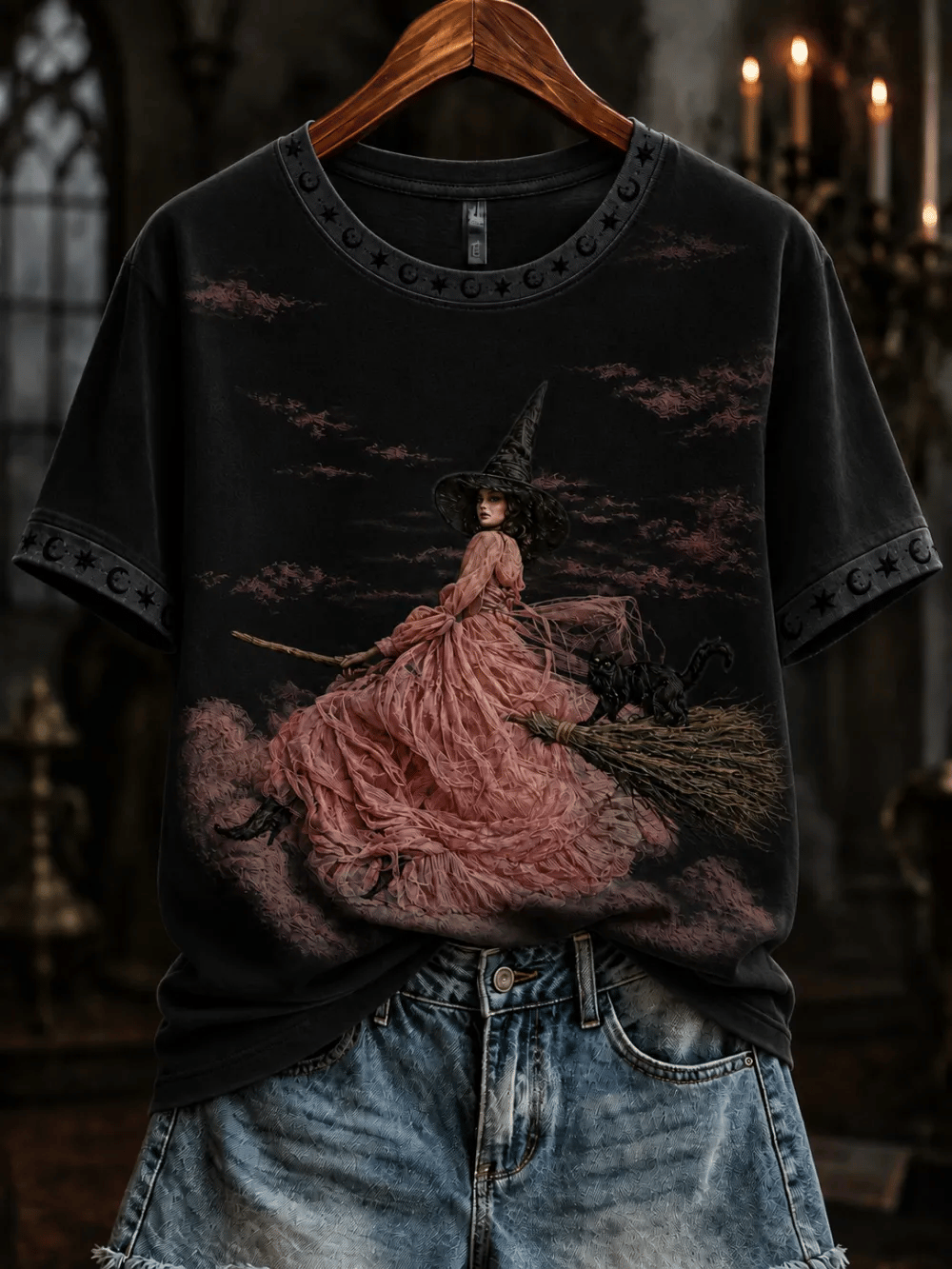 Women's Halloween Witch Print T-shirt