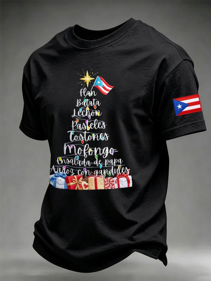 Men's Puerto Rico Christmas Print Casual T-Shirt