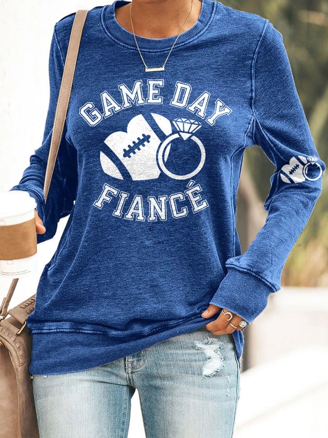 Retro Football Game Day Fiance Print Sweatshirt