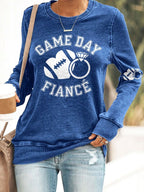 Retro Football Game Day Fiance Print Sweatshirt