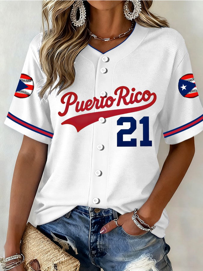 Women's Puerto Rico Baseball Printed Baseball Jersey