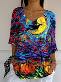 Women'S Casual Halloween V-Neck T-Shirt
