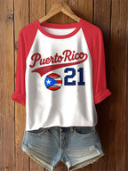 Women‘s Puerto Rico Baseball Printed Raglan Top
