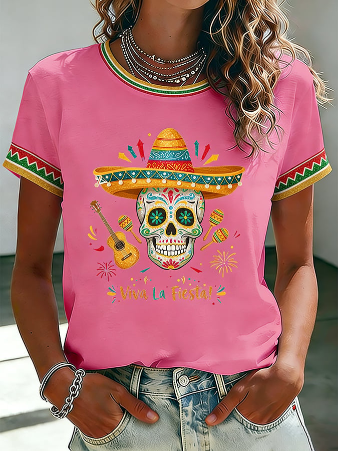 Women's Mexican Art Cinco de Mayo Print  T-shirt