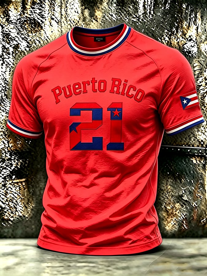 Men's Puerto Rico Baseball Print Short-Sleeve T-Shirt