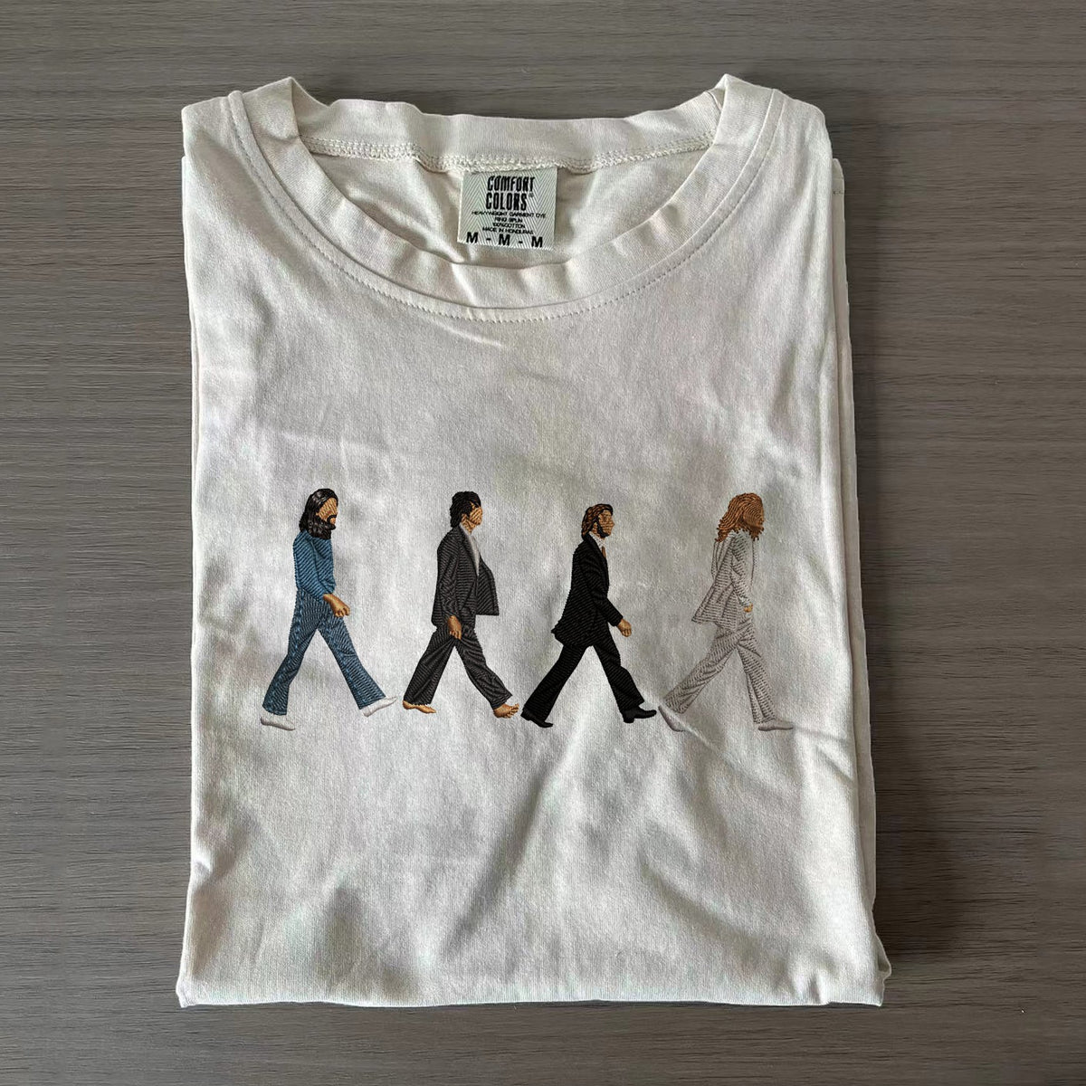 Retro Musicians Walking Embroidery T-shirt
