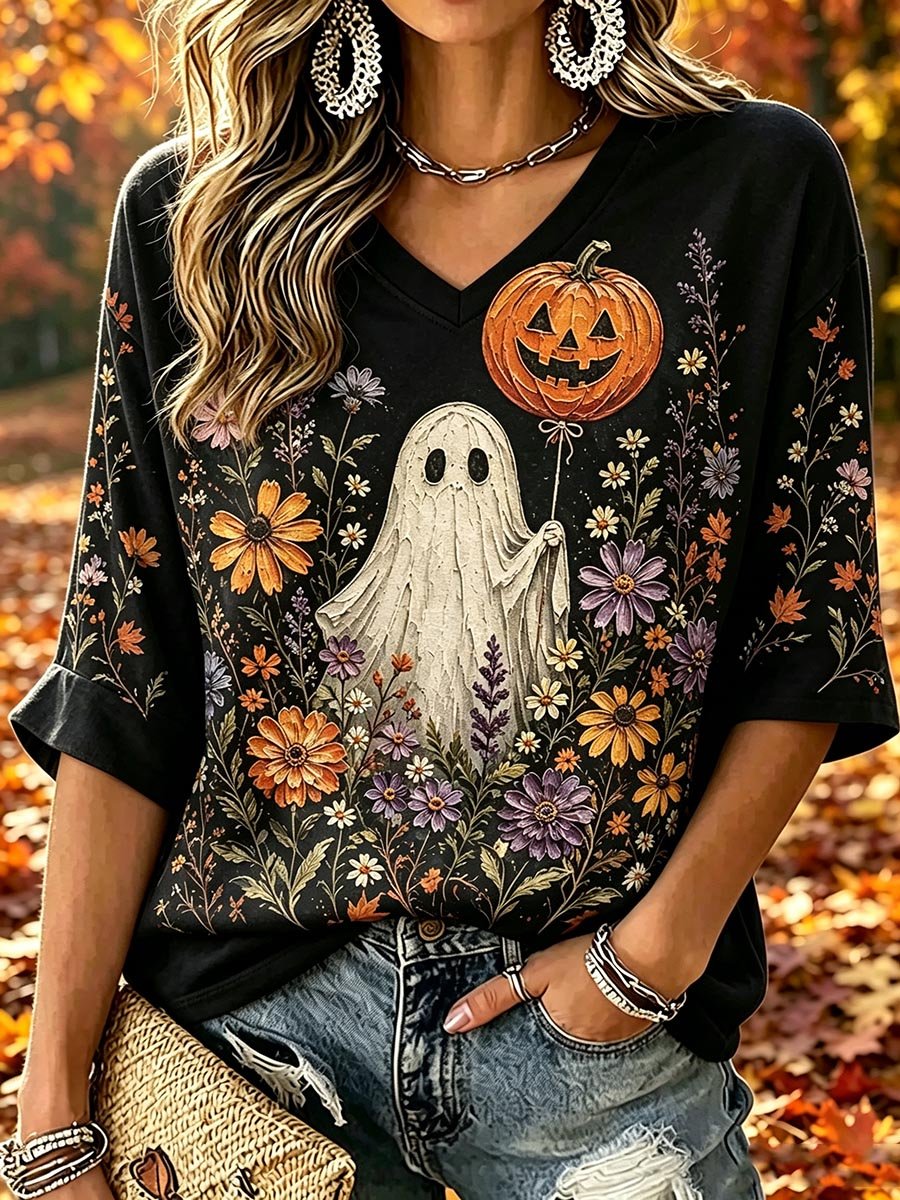 Women's Vintage-Style Ghost Halloween Casual Top