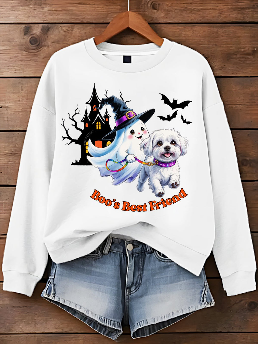 Dog Ghost Best Friend Halloween Art Printed Sweatshirt