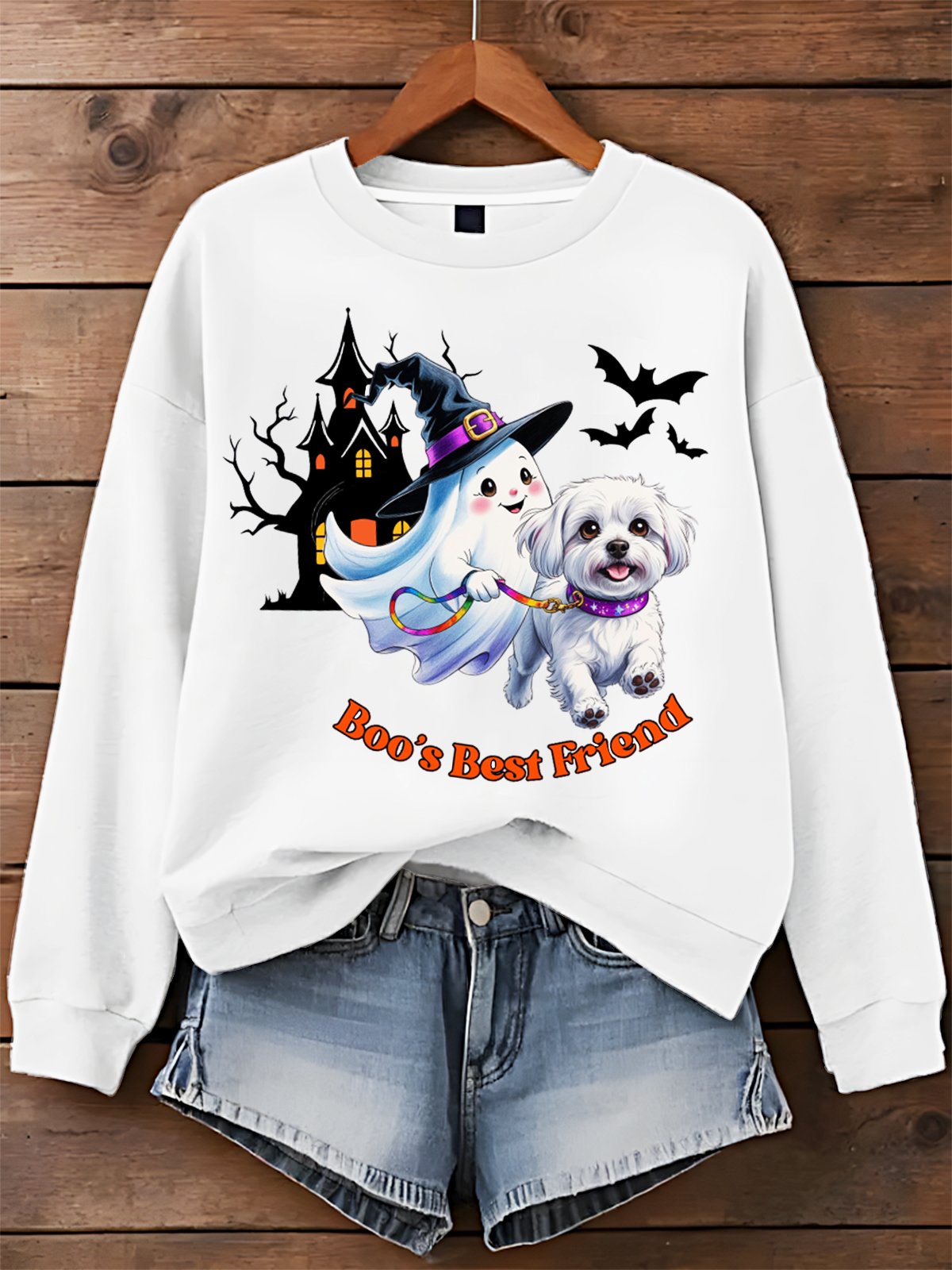 Dog Ghost Best Friend Halloween Art Printed Sweatshirt