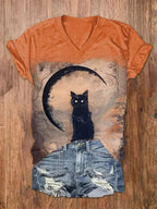 Halloween vintage cat print T-shirt