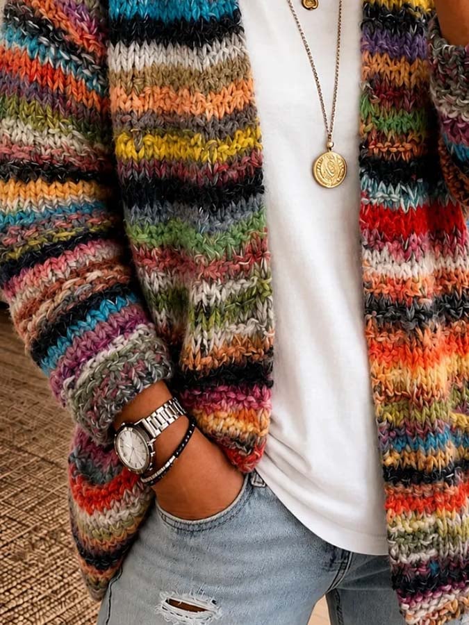 Women'S Casual Color-Block Cardigan