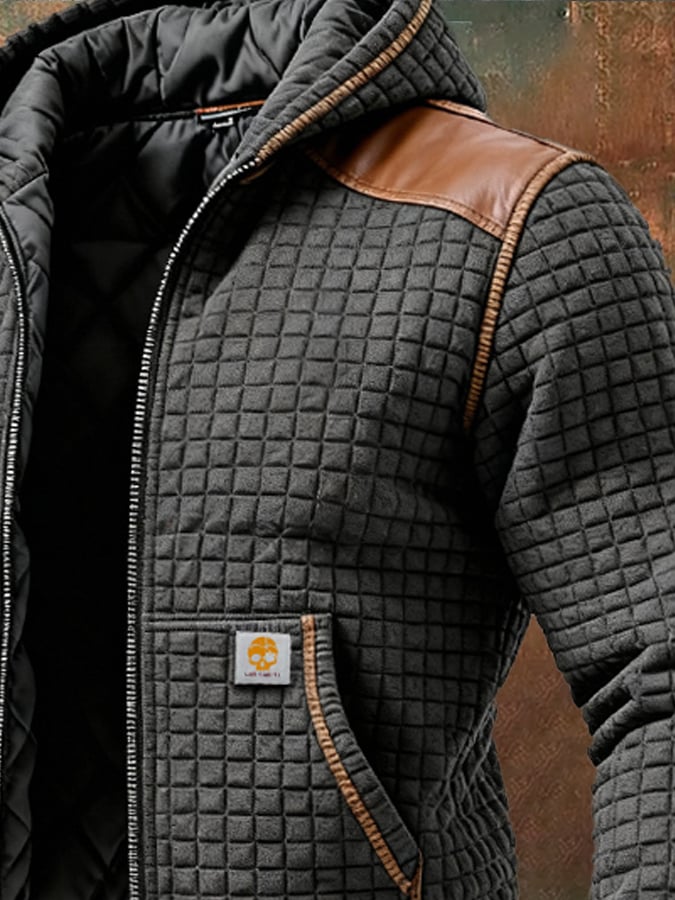 Men's Retro Knitted Checkered Textured Outdoor Jacket