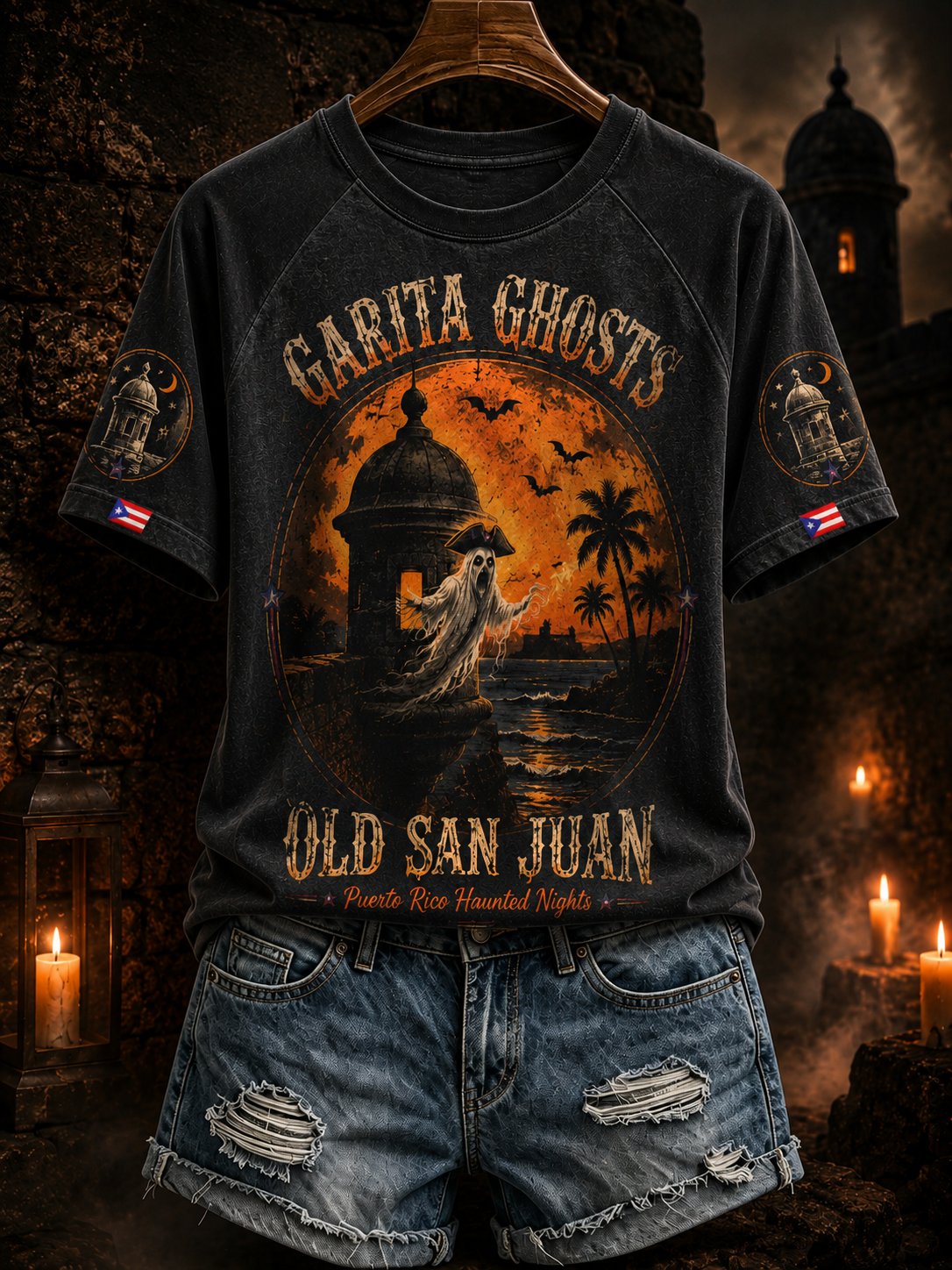 Women's Puerto Rico Halloween Art Printed Top