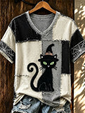 Women's Vintage Halloween Artistic Cat Print Sweatshirt