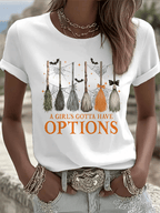 Women's Halloween Printed Round Neck T-Shirt
