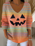 Women's Casual Pumpkin Floral Long Sleeve T-Shirt