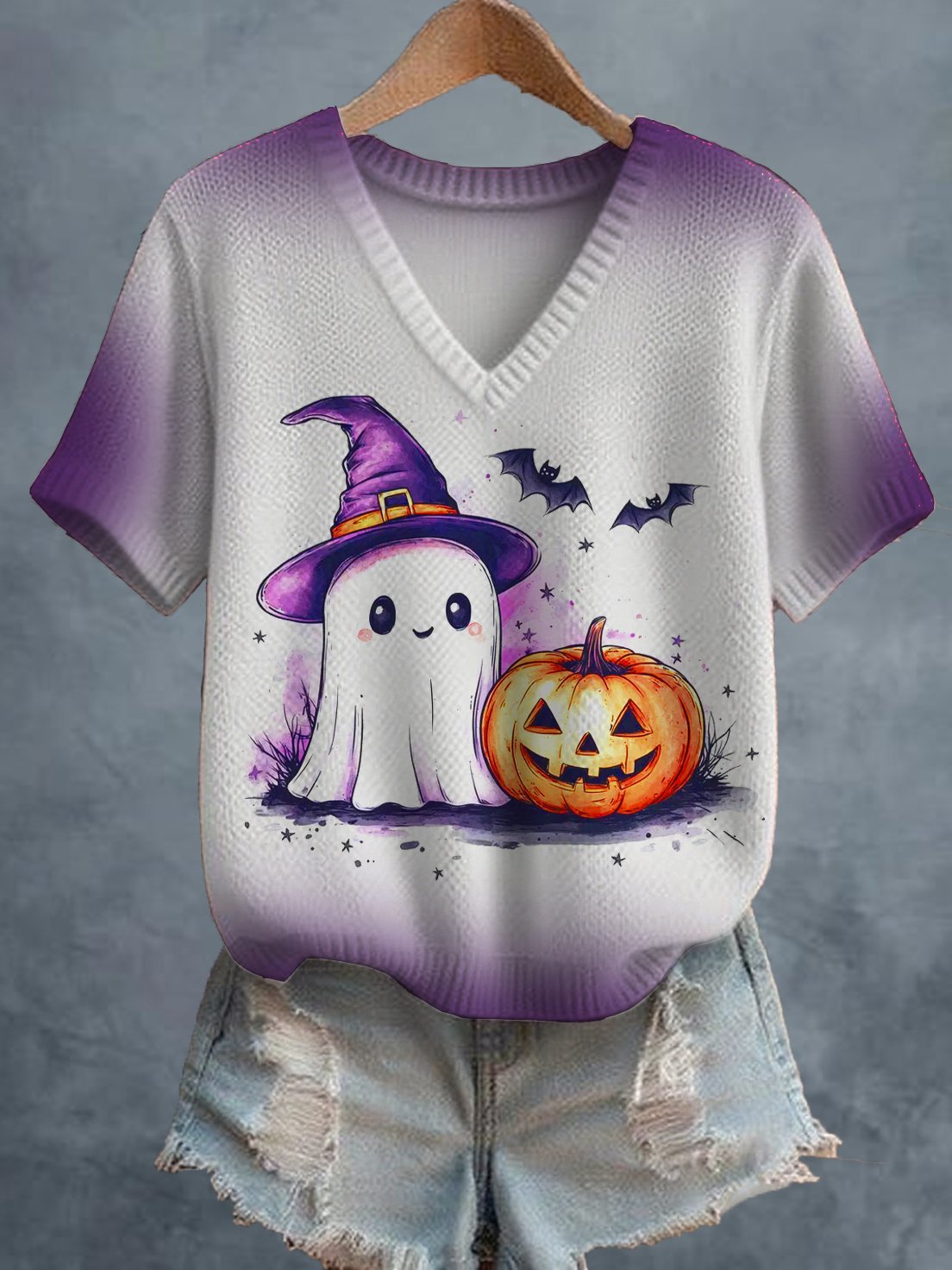 Halloween Women's casual and comfortable knitted print short sleeves