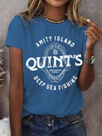 Women's Amity Island 1975 Deep Sea Fishing Print Round Neck T-Shirt