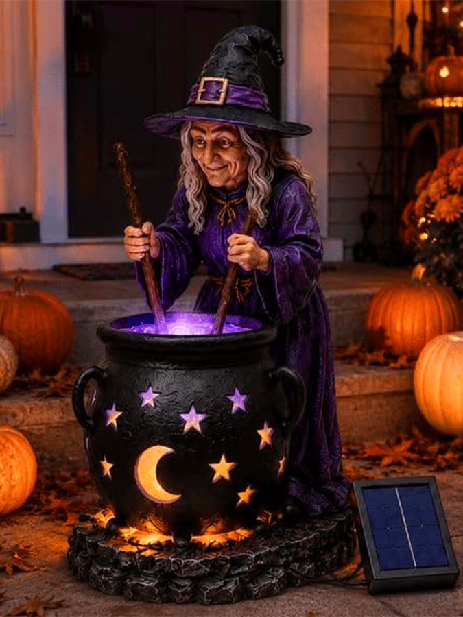 Halloween Witch Glowing Pot Solar Lamp Ornament