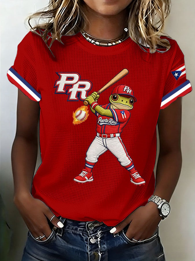Women's Baseball Print Waffle T-shirt