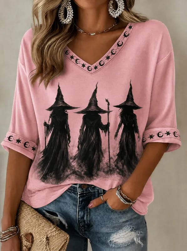 Women's Halloween Witch Print Shirt