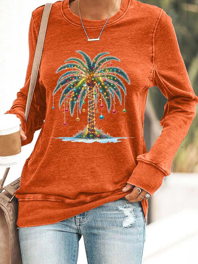 Women's Christmas Palm Tree Print Sweatshirt