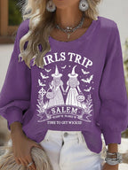Women's Girls Trip Salem Witch Print Round Neck T-shirt