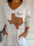 Women's Texas State Map Print Casual T-Shirt