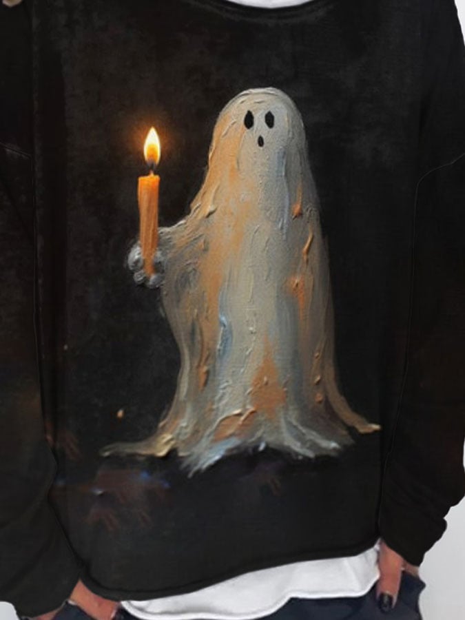 Ghost Painting Candle Print Sweatshirt