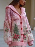 Women's Christmas Gradient Print Hooded Cardigan
