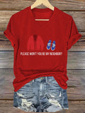 V-Neck Retro Please Won't You Be My Neighbor ? Print T-Shirt