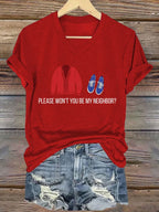 V-Neck Retro Please Won't You Be My Neighbor ? Print T-Shirt