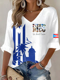 Women's Puerto Rico  Print Casual Waffle Fabric T-Shirt