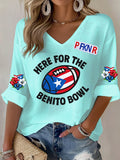 Puerto Rico color casual Women's Football Print V Neck T-shirt