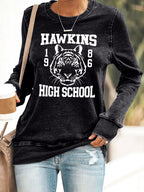 Retro Hawkins High School Tigers Print Sweatshirt