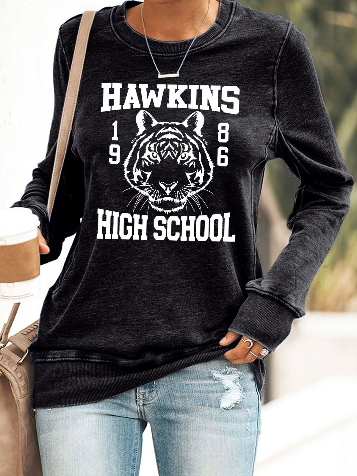 Retro Hawkins High School Tigers Print Sweatshirt