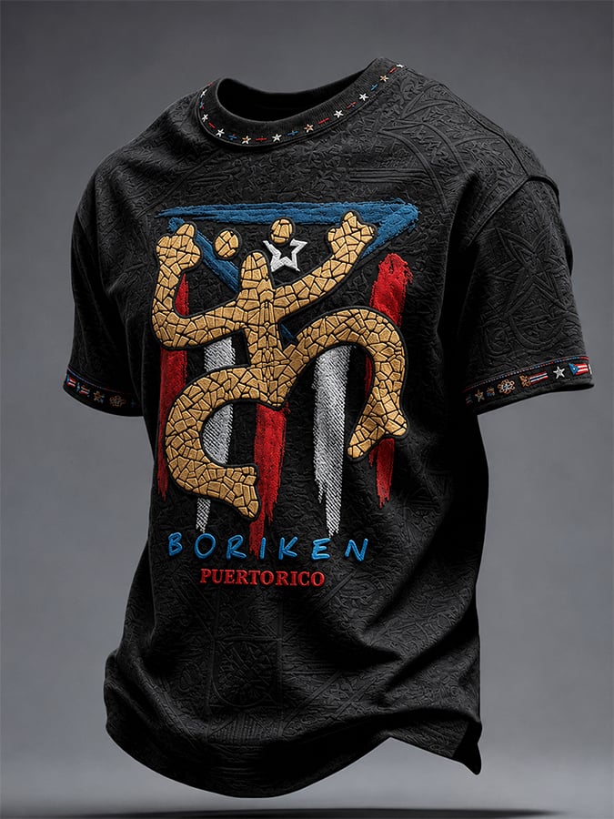 Men's Puerto Rico Art Printed Short-sleeved T-shirt