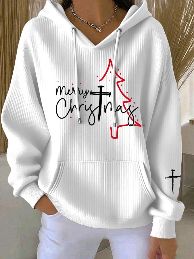 Women'S Christian Cross Christmas Tree Hoodie Sweatshirt