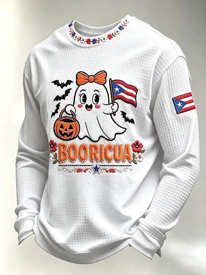Men's Boricua Halloween Waffle-Knit Long-Sleeve Top