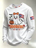 Men's Boricua Halloween Waffle-Knit Long-Sleeve Top