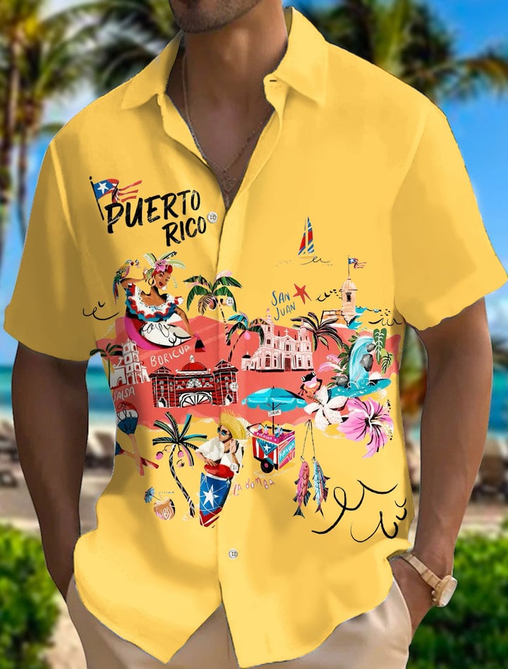 Puerto Rico Singer Fun Print Men's Pocket Short Sleeve Shirts