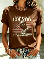 Women's Music-Print Casual Crew-Neck Top